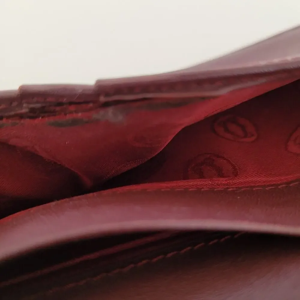 Cartier Vintage Bifold Leather Bordeaux Red Wallet Large Credit Card Checkbook